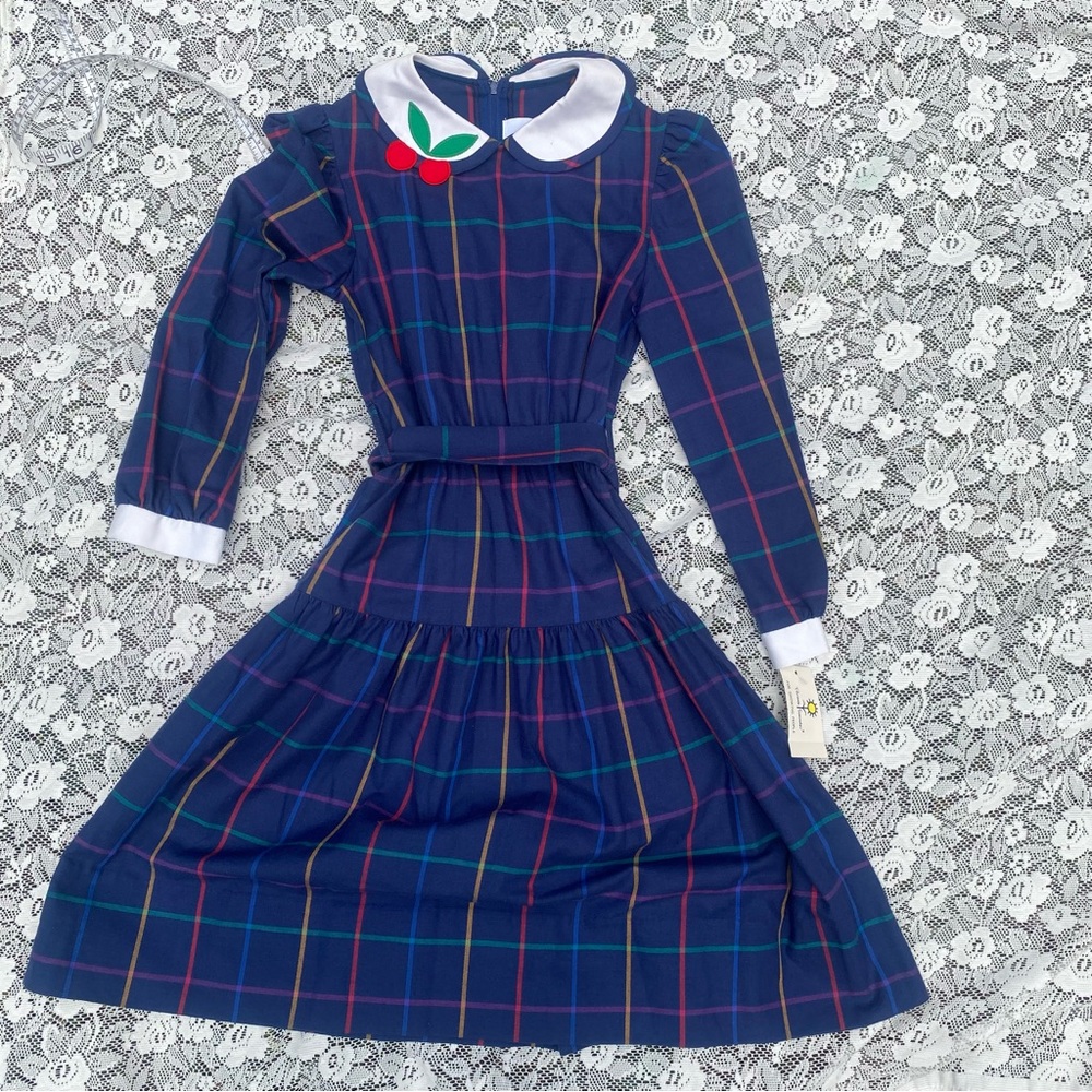 New NWT Florence Eiseman kids long sleeve collar blue grid back to school dress